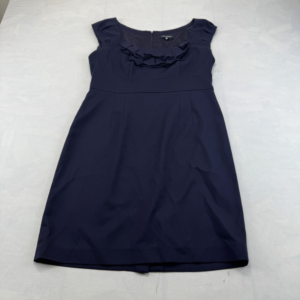 Banana Republic Petite Navy Blue Ruffle Neck Sheath Dress Womens Size 10P